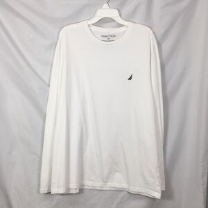 Nautica Mens Long Sleeve White Classic Crewneck Tee Size XXL Like-NEW Condition